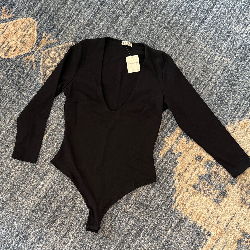Free People Low Cut Black Bodysuit